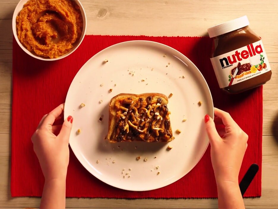 Brioche with Nutella®, smashed sweet potato & pretzels