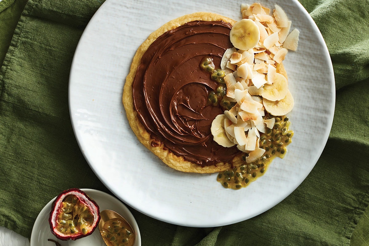 Tropical Banana Pancakes with Nutella<sup>®</sup>, Passionfruit & Toasted Coconut