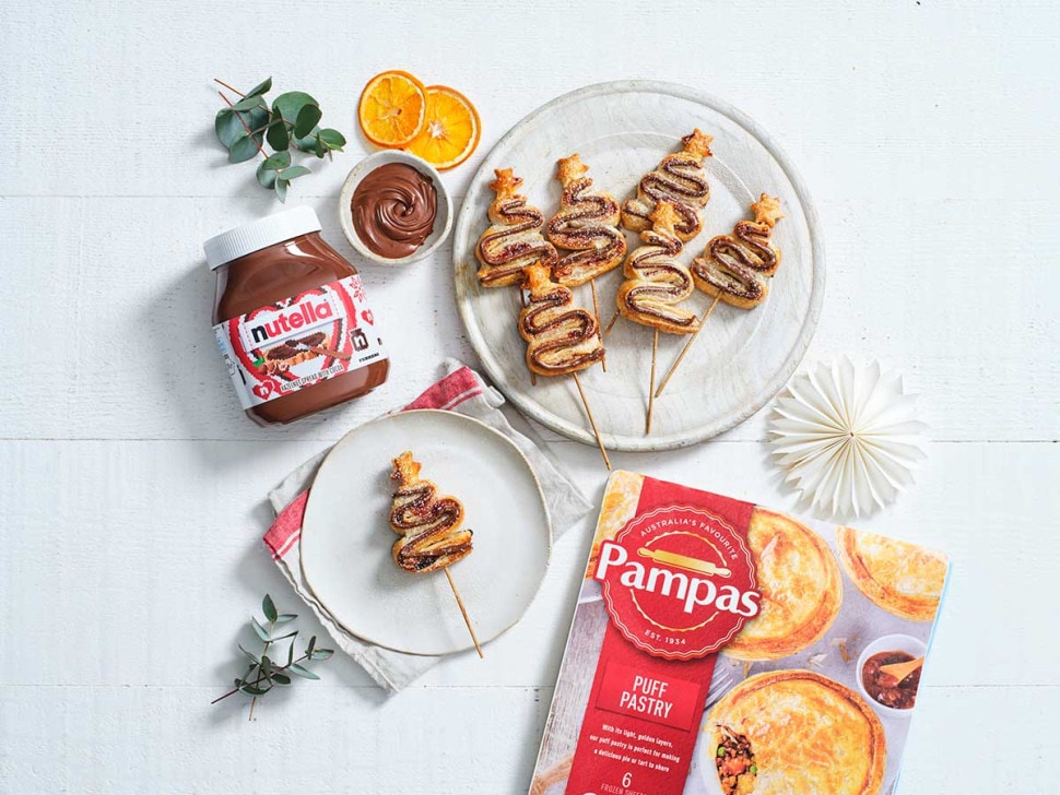 Nutella® and Pampas™ Puff Pastry Christmas Tree Skewers with Homemade Cherry Jam