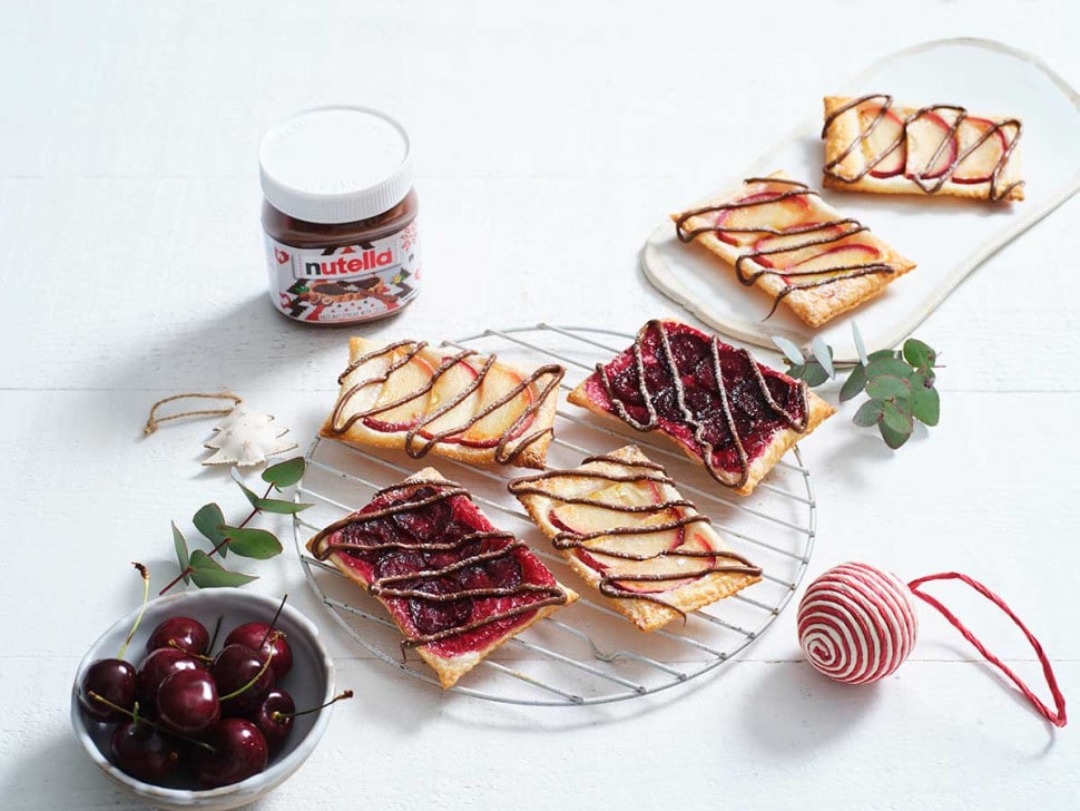 Upside-Down Red Apple and Cherry Tartes with Nutella® Drizzle & Pampas™ 