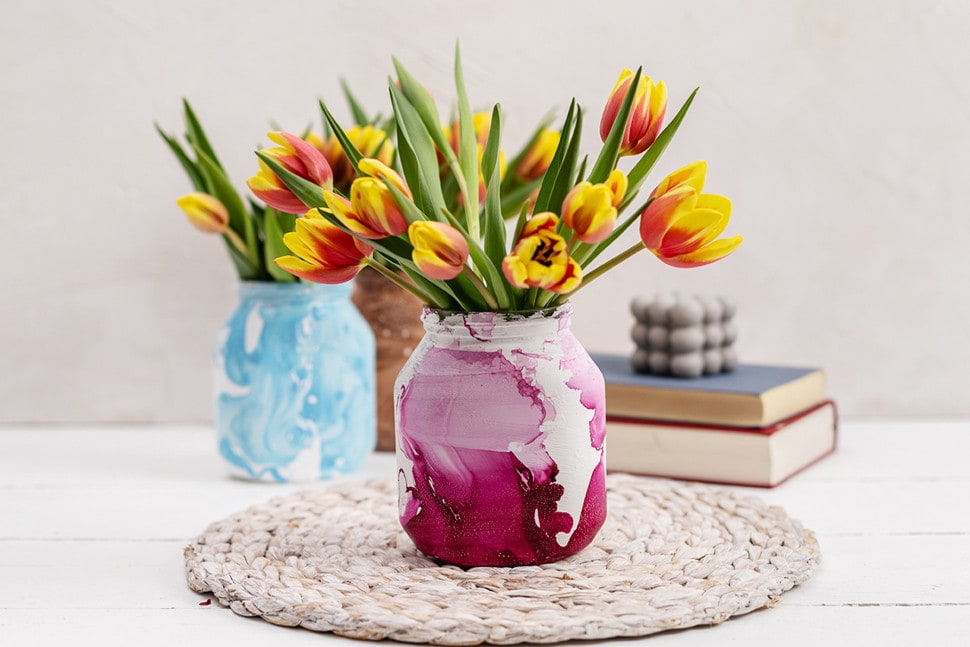 Nutella® jar marbled flower vase