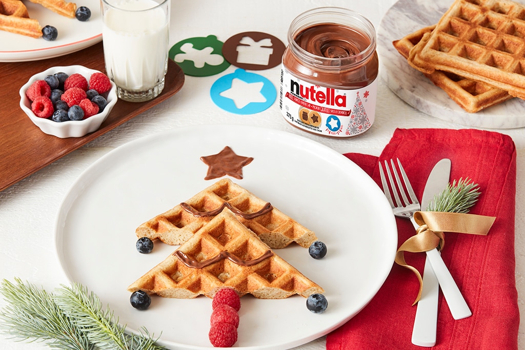 Waffles de árbol de Navidad con Nutella<sup>®</sup> untable de avellana