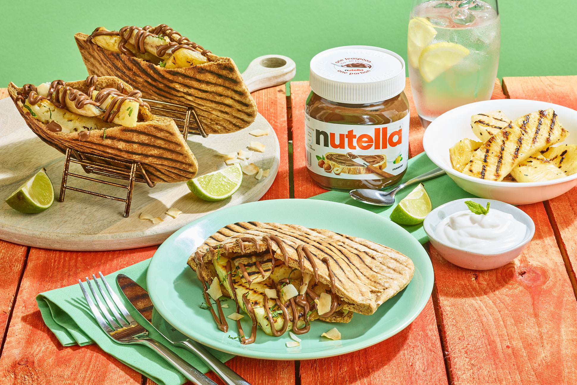 Nutella pineapple, banana coconut pitta pockets