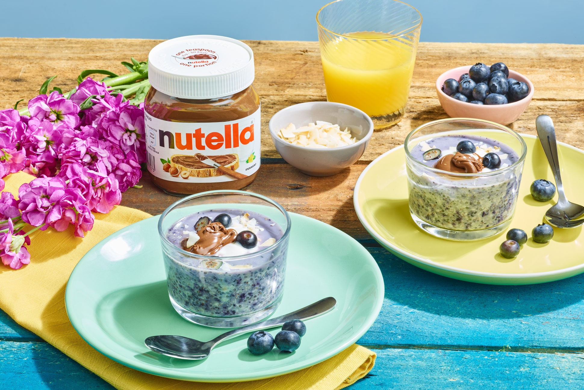 Nutella chia seed blueberry breakfast pot