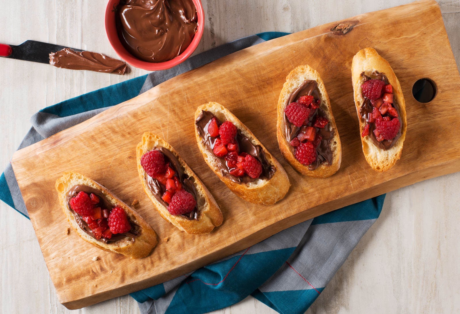 Bruschetta topped with Nutella® hazelnut spread and Blackberries