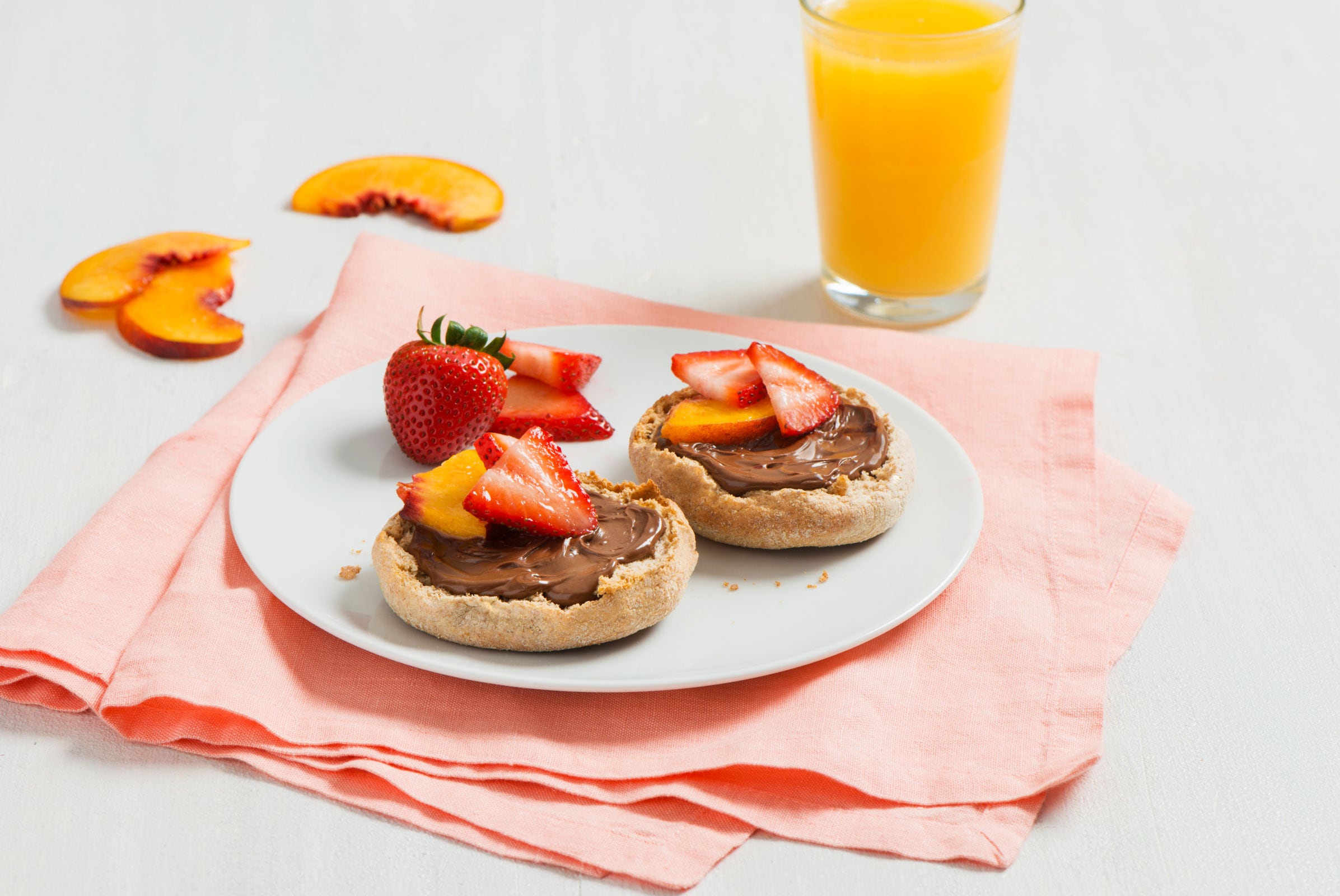 Strawberry Peach English Muffins with Nutella® hazelnut spread